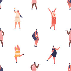 Fototapeta na wymiar Seamless Pattern Featuring Retro Girls Dancing In Vibrant Poses, Capturing The Essence Of Vintage Dance