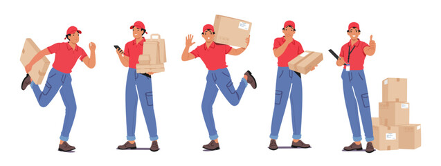 Couriers Deliver Packages, Ensuring Safe And Timely Delivery To Recipients, Cartoon Vector Illustration - obrazy, fototapety, plakaty
