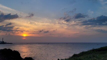 a red sunset, Sunset, a sunset scene, sunset scenery, Sunset in Jeju Island Korea