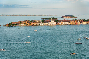 Aerial view over the Grand Canal in Venice with the boat traffic. - obrazy, fototapety, plakaty