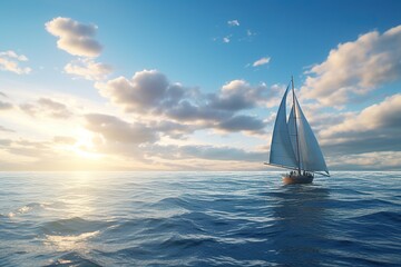 Obraz premium Sailboat glides lightly on the waves of a pristine ocean