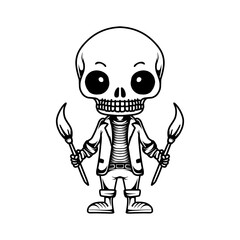 Cute skeleton character hand drawn coloring sketch