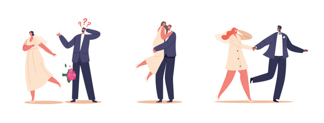 Wedding Couples, Bride And Groom Characters, Are Partners Joining In Matrimony, Celebrating Their Love