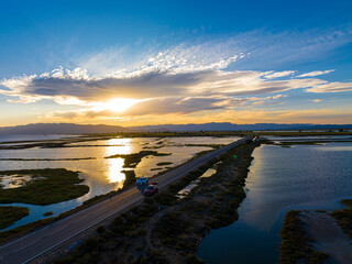 View of delta Ebro, the delta region of the Ebro River in the southwest of the Province of Tarragona in the region of Catalonia in Spain