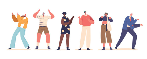 Young People Communicate Through Gestures, Expressing Emotions, Opinions, And Ideas. Characters Showing Non-verbal Cues