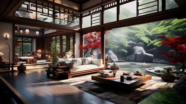 modern chinese house in the garden