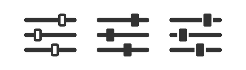 Obraz premium Filter icon. Music control signs. Setting volume balance symbol. Audio slider symbols. Sound level icons. Black color. Vector sign.