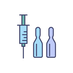 Syringe and Lab Tubes related vector line icon. Isolated on white background. Vector illustration. Editable stroke