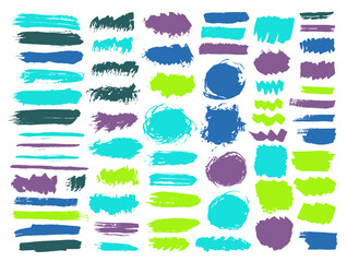 Oil rough brush stroke vector pack. Freehand inkblot streak scratch elements. Stripe stain textured label stencil bundle. Daub acrylic blots design.