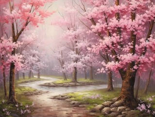 Naklejka premium Delicate cherry blossoms, soft petals on white canvas, made with Generative AI