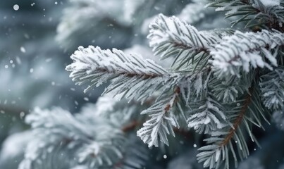 Christmas snowy fir tree branches close up. Christmas and winter concept with space for text with an empty space, made with Generative AI