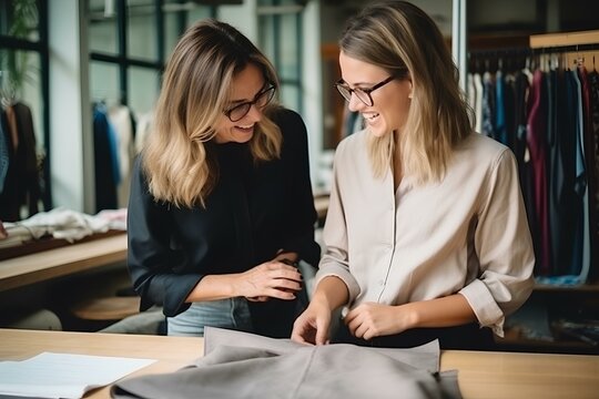 Business woman and female designer are collaborating and talking. generative AI