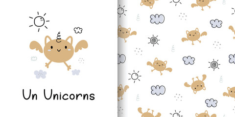 Seamless pattern with cute cartoon characters. Vector illustration. Kids collection. design for print, textile, fabric, wallpaper, wrapping