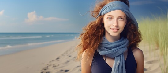 August greeting with a young woman at the beach enjoying the summer