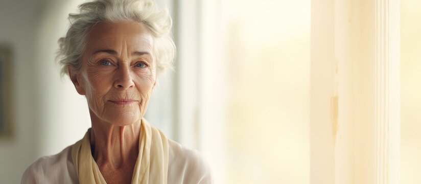 Portrait of a pensive elderly Caucasian widow highlighting contemplation support loneliness and awareness in retirement