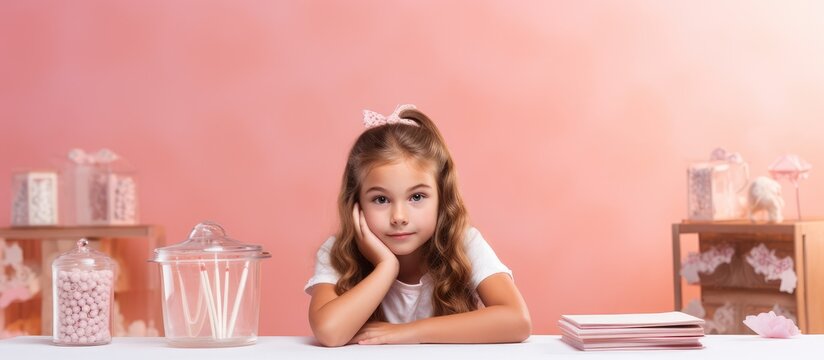 Caucasian girl writing homework in August back to school concept - Powered by Adobe