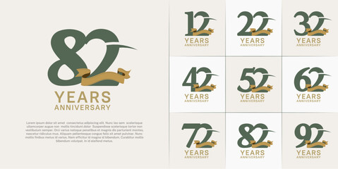 set of anniversary logo with green number and brown ribbon can be use for celebration