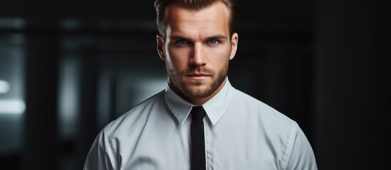 Composite image of a confident young male architect in workwear with copy space He is portrayed against a gray background emphasizing safety and protection