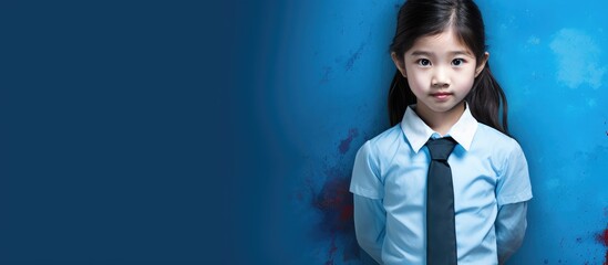 Asian schoolgirl blue background digital composite children s rights protection social issues
