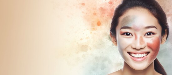 Smiling Asian woman with diverse skin tones digital composite skin care awareness - Powered by Adobe