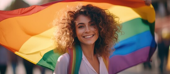 Young lesbian holding LGBT flag