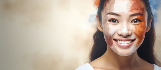 Smiling Asian woman with diverse skin tones digital composite skin care awareness - Powered by Adobe