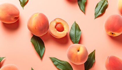 A Sweet Pile Peaches on a Pink Background