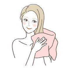 髪を拭く女性のイラスト