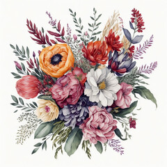Boho style watercolor floral  bouquet , created with AI Generative technology