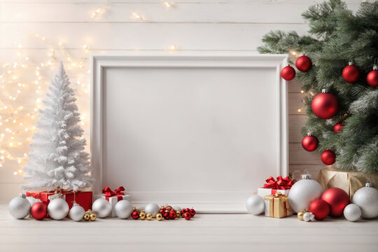 Christmas white blank picture frame with copy space. ai generative