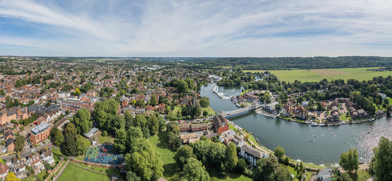 Amazing panorama aerial view of Marlow, the travel location along River Thames, England