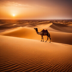  Desert. Dromedary camel in the Sahara desert.