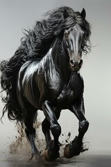 Obraz na płótnie Canvas A black horse is running against a white background