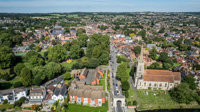 Amazing aerial view of Marlow, the travel location along River Thames, England