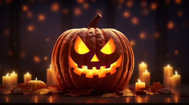 Dark Halloween night is illuminated by glowing pumpkin lanterns. Generative Ai.