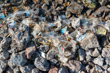 Plastic garbage and microplastics on the shore of Khadzhibey Estuary