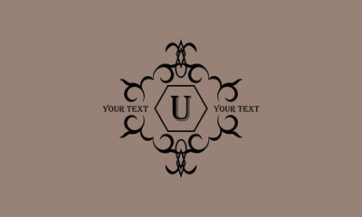 Fototapeta premium The letter U is made in an elegant style. Luxurious ornament with ethnic elements. Design examples for cafes, hotels, jewelry, fashion, restaurant