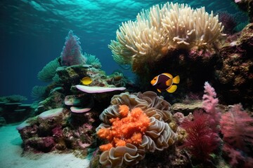 protective anemonefish guarding its sea anemone habitat