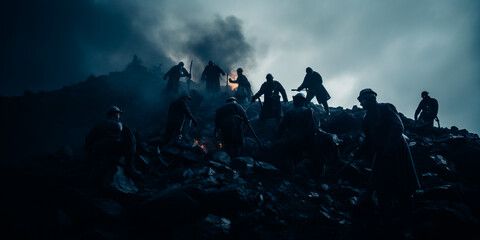 Coal Miners On Pile Of Coal