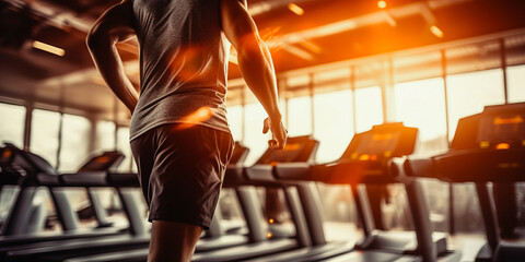 Fototapeta na wymiar Unrecognizable sportsman jogging on treadmill in a gym