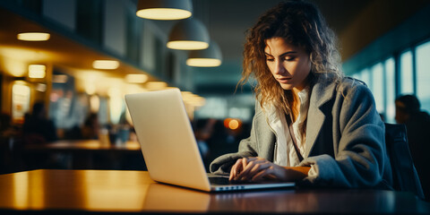 Young woman looking for airline tickets on laptop