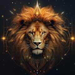 Naklejka premium Leo zodiac sign illustration. Bright art of a lion, esoteric belief. Astrology and horoscopes concept. Leo, sun zodiac sign depiction with a circular ornament. Vector Illustration.