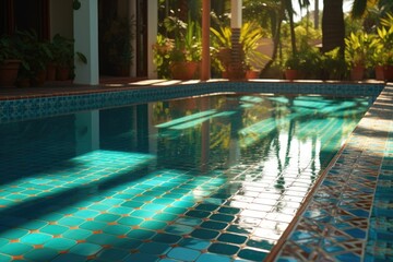 sunlight hitting well-maintained pool tiles