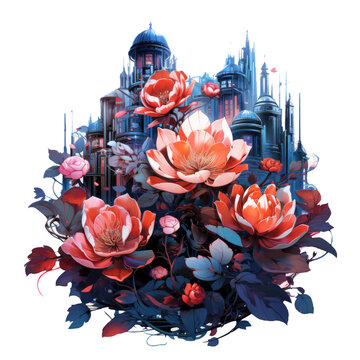 The Geometric Floral Art Installation By Wolfgang Zelmer Takes On An Edgy, Futuristic Form. Neon Lights Illuminate The Flowers And Leaves, Generative Ai