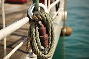 halyard knot securing a sail to a boats pulley system