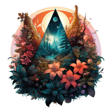 The Triangular Art Piece By Wolfgang Zelmer Becomes A Mesmerizing Focal Point. The Flowers And Leaves Emit A Soft, Generative Ai