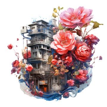 The Angular Floral Art Installation By Wolfgang Zelmer Rises Above The Bustling Streets, Generative Ai