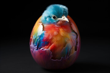 Colorful baby bird in an egg shell. Ai generated