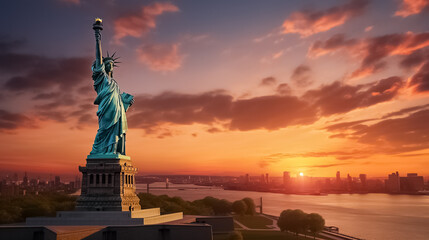 Fototapeta na wymiar statue of liberty at sunset