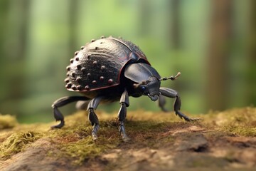 dung beetle maneuvering ball uphill in nature